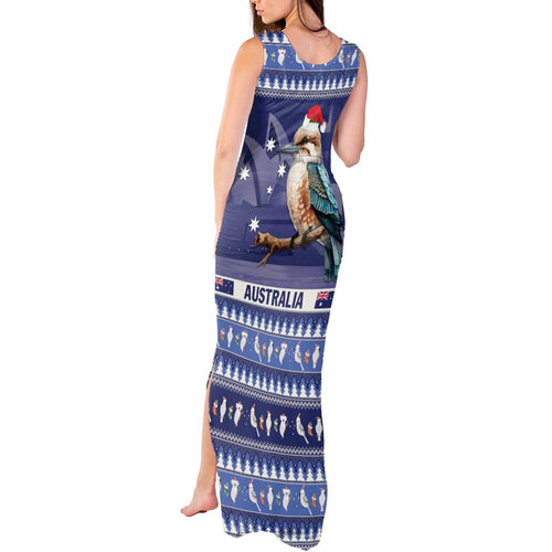 Aussie Kookaburra Tank Maxi Dress Merry Christmas Blue Style