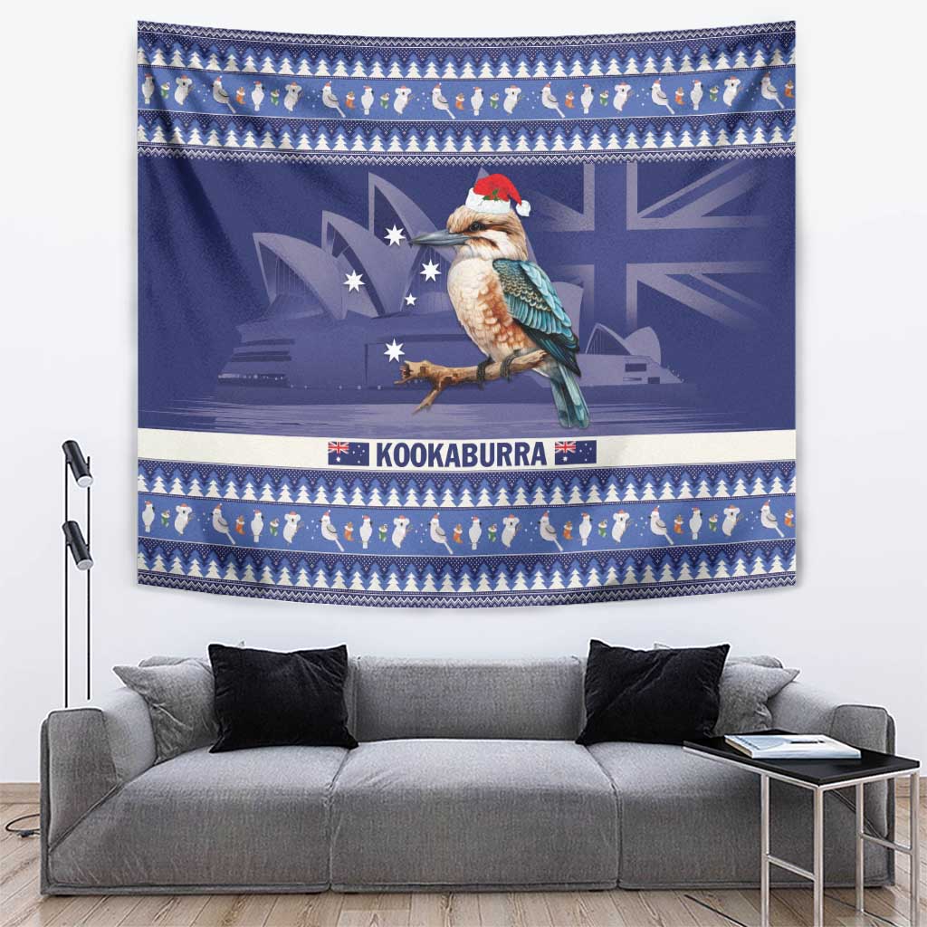 Aussie Kookaburra Tapestry Merry Christmas Blue Style