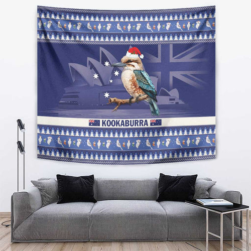 Aussie Kookaburra Tapestry Merry Christmas Blue Style