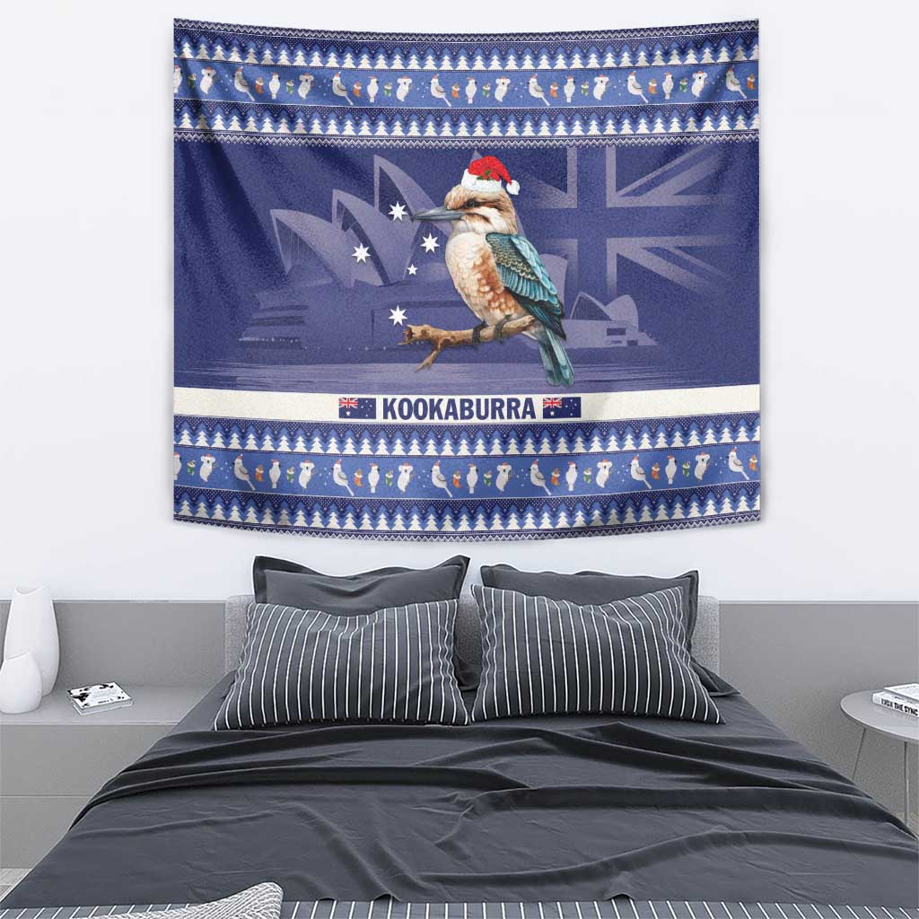 Aussie Kookaburra Tapestry Merry Christmas Blue Style