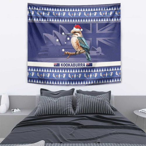 Aussie Kookaburra Tapestry Merry Christmas Blue Style
