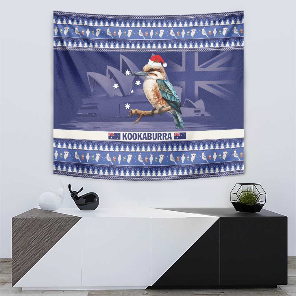 Aussie Kookaburra Tapestry Merry Christmas Blue Style