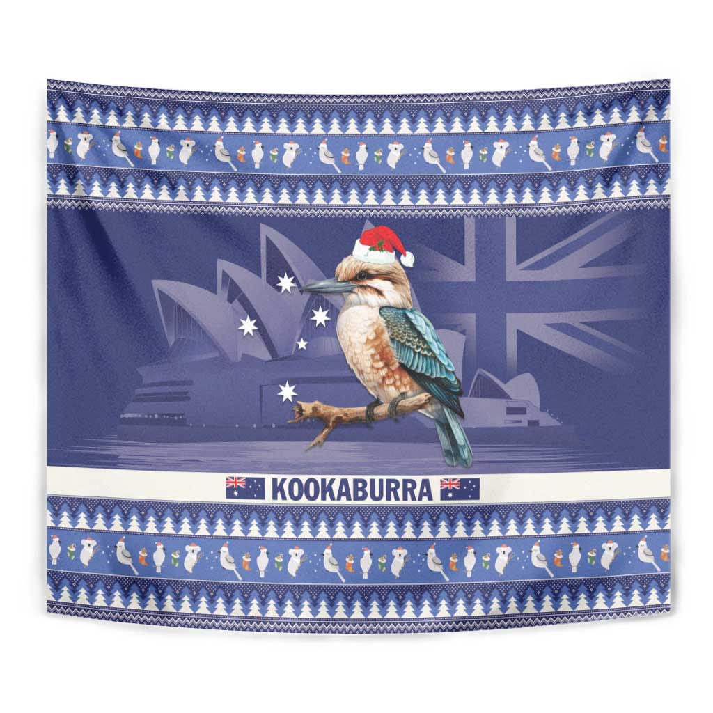 Aussie Kookaburra Tapestry Merry Christmas Blue Style