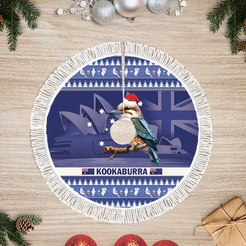 Aussie Kookaburra Tree Skirt Merry Christmas Blue Style