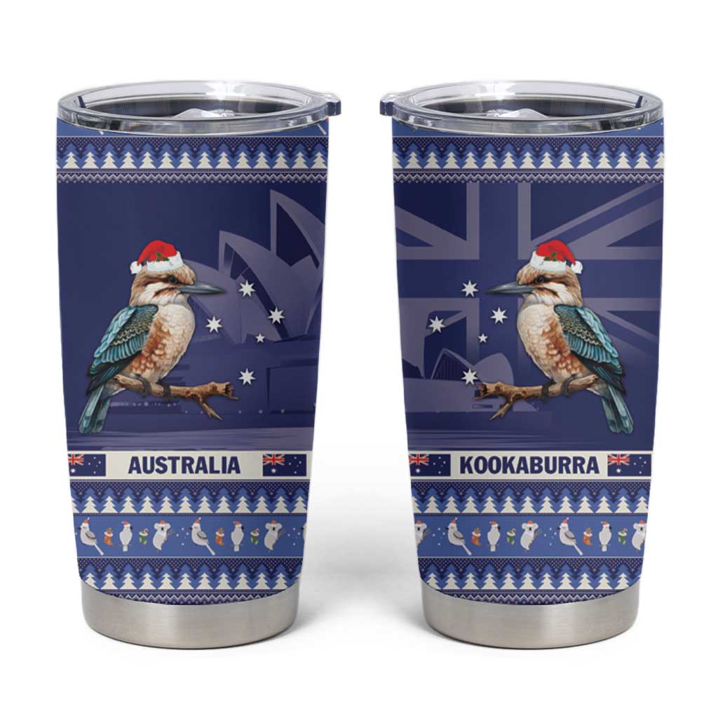 Aussie Kookaburra Tumbler Cup Merry Christmas Blue Style