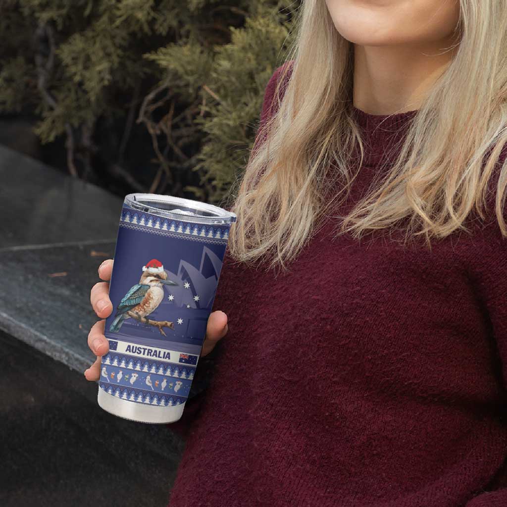 Aussie Kookaburra Tumbler Cup Merry Christmas Blue Style