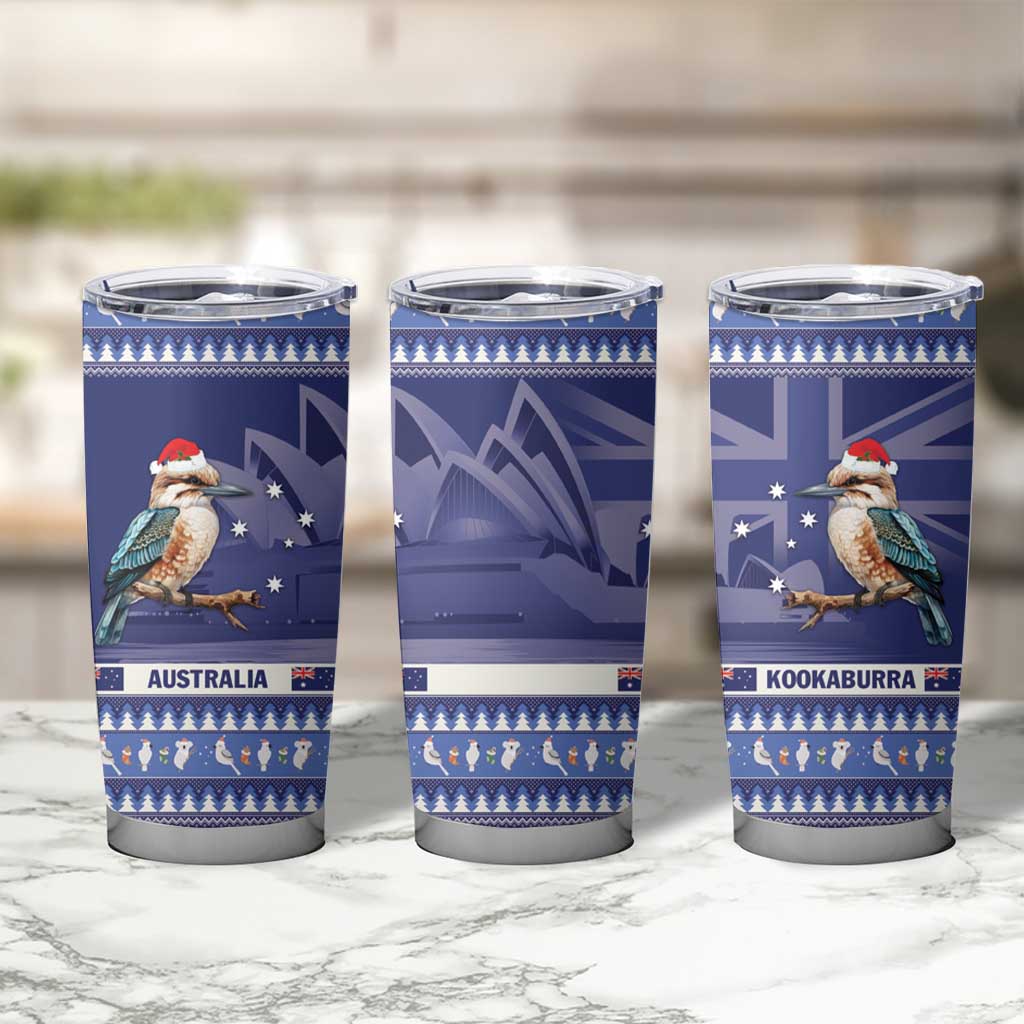 Aussie Kookaburra Tumbler Cup Merry Christmas Blue Style