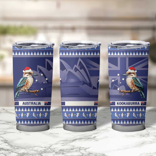 Aussie Kookaburra Tumbler Cup Merry Christmas Blue Style