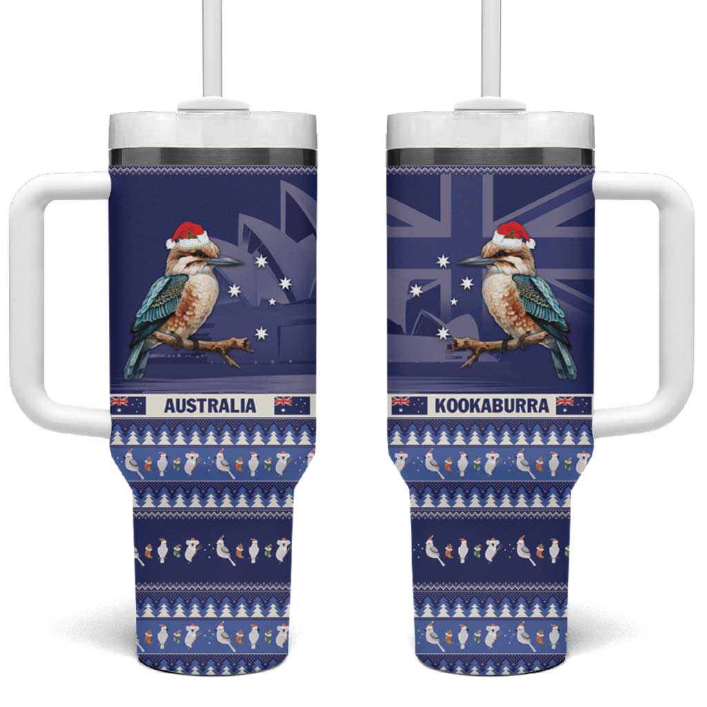 Aussie Kookaburra Tumbler With Handle Merry Christmas Blue Style