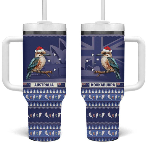 Aussie Kookaburra Tumbler With Handle Merry Christmas Blue Style