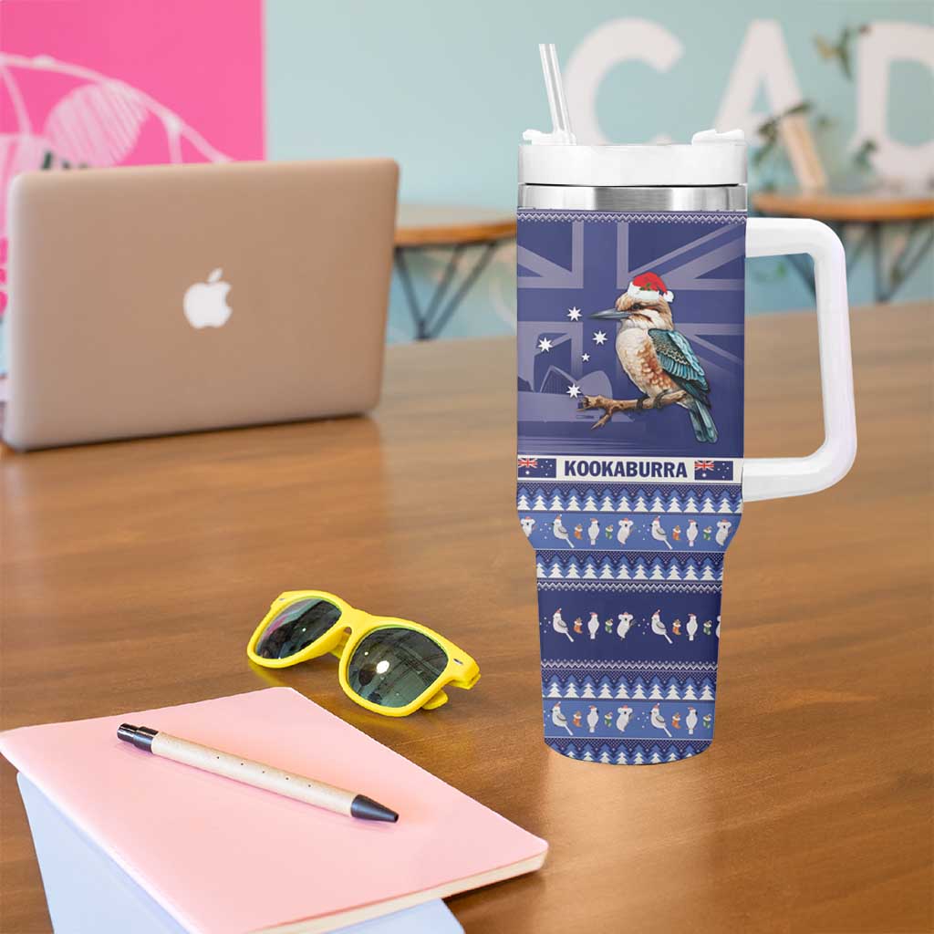 Aussie Kookaburra Tumbler With Handle Merry Christmas Blue Style