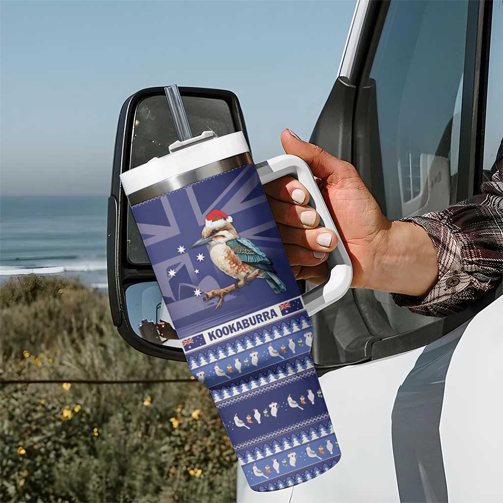 Aussie Kookaburra Tumbler With Handle Merry Christmas Blue Style
