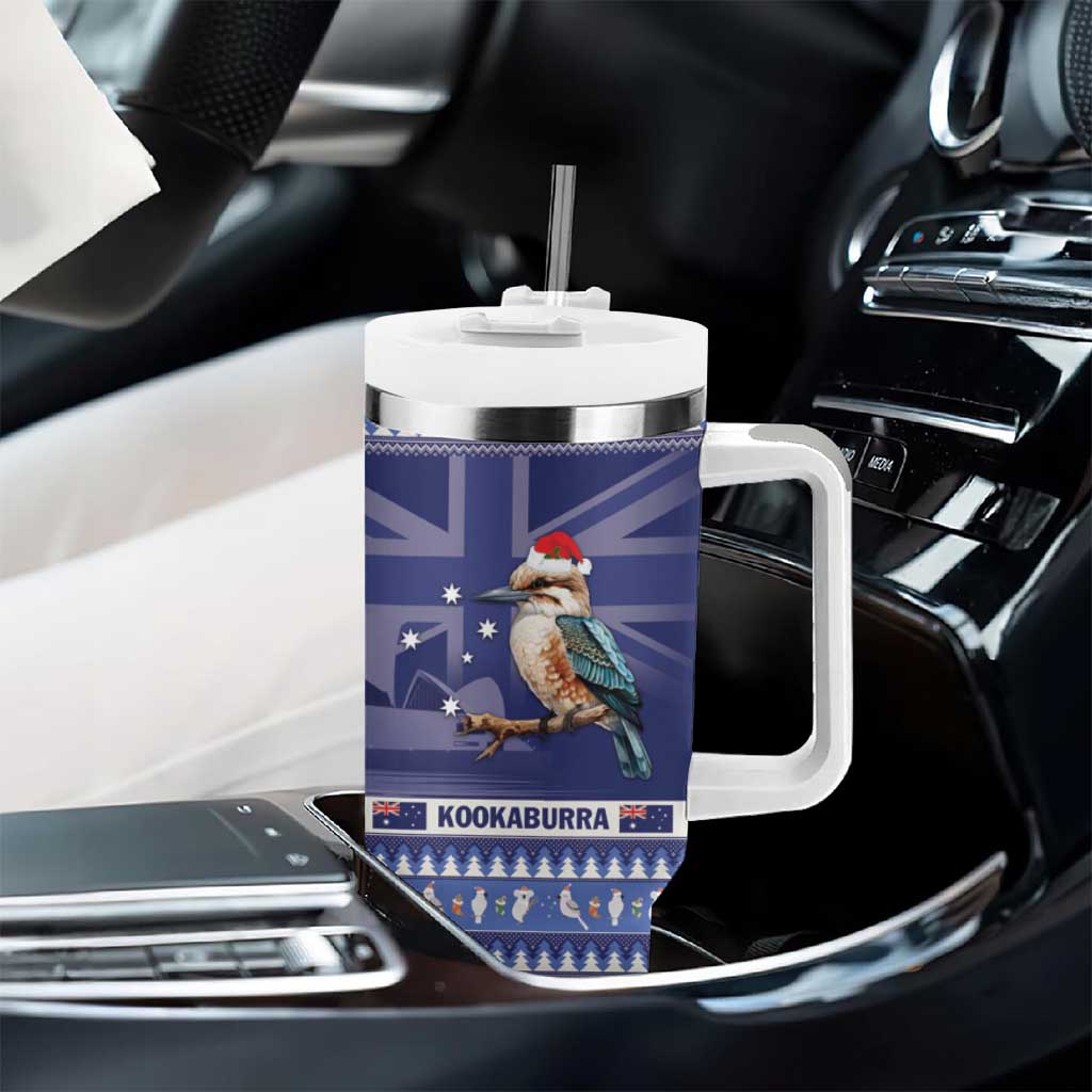 Aussie Kookaburra Tumbler With Handle Merry Christmas Blue Style