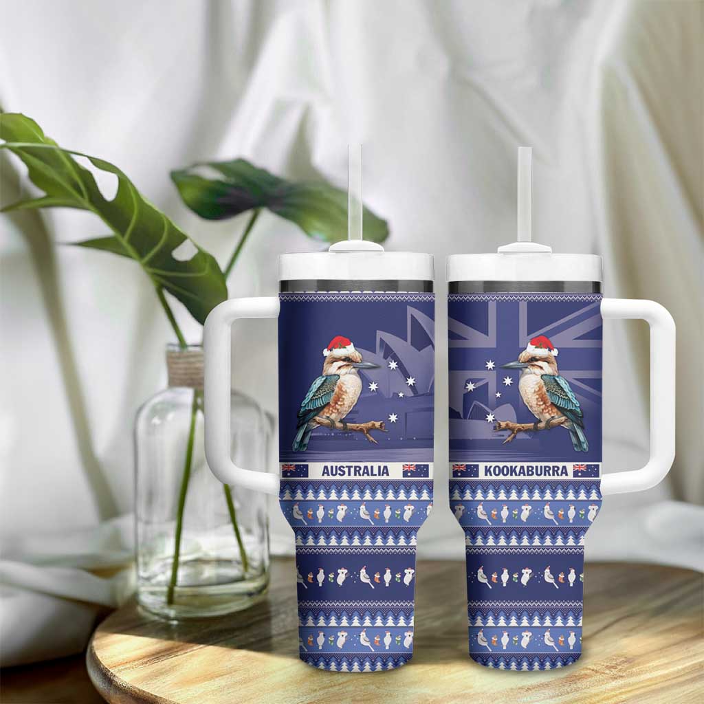 Aussie Kookaburra Tumbler With Handle Merry Christmas Blue Style