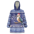 Aussie Kookaburra Wearable Blanket Hoodie Merry Christmas Blue Style