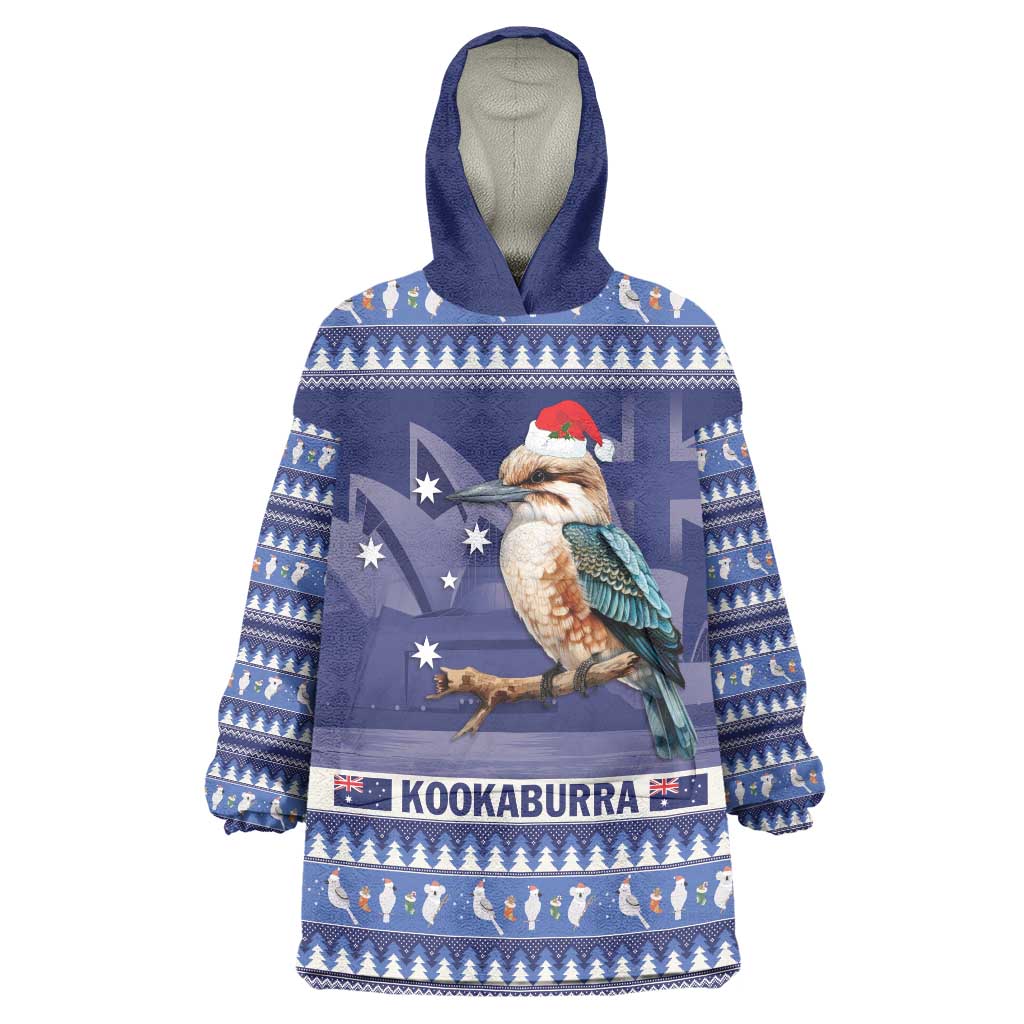 Aussie Kookaburra Wearable Blanket Hoodie Merry Christmas Blue Style