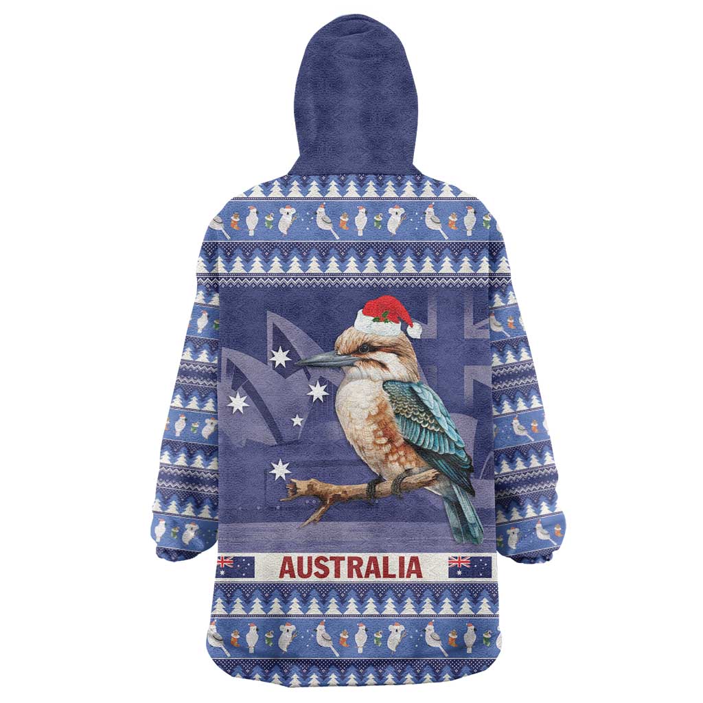 Aussie Kookaburra Wearable Blanket Hoodie Merry Christmas Blue Style