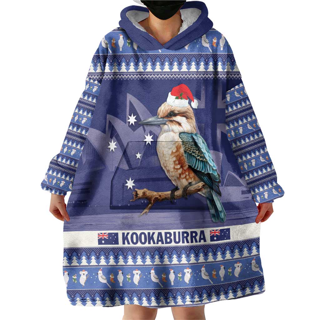 Aussie Kookaburra Wearable Blanket Hoodie Merry Christmas Blue Style