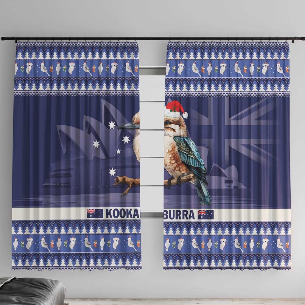 Aussie Kookaburra Window Curtain Merry Christmas Blue Style