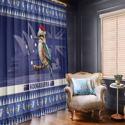 Aussie Kookaburra Window Curtain Merry Christmas Blue Style