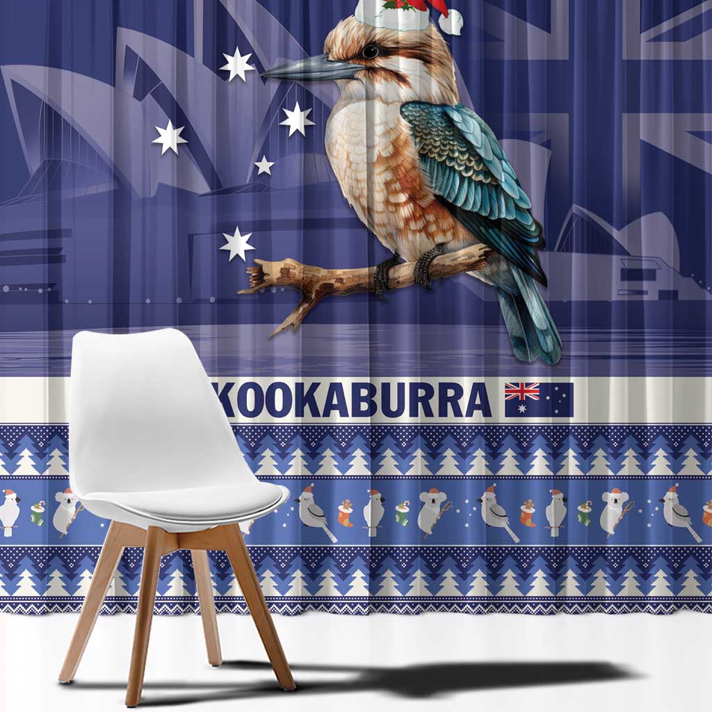 Aussie Kookaburra Window Curtain Merry Christmas Blue Style