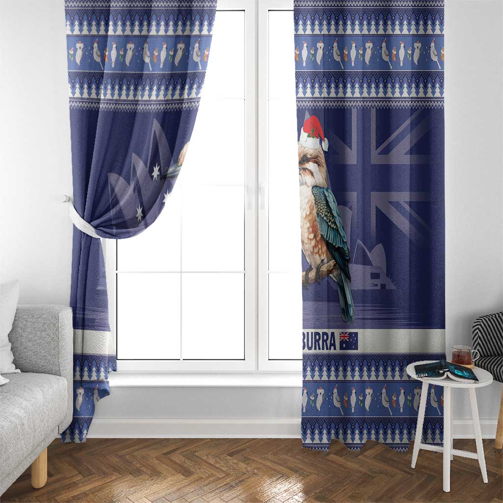 Aussie Kookaburra Window Curtain Merry Christmas Blue Style