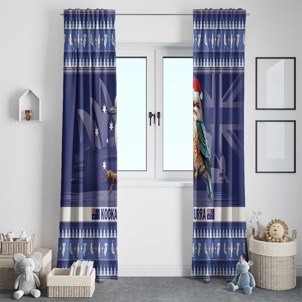 Aussie Kookaburra Window Curtain Merry Christmas Blue Style