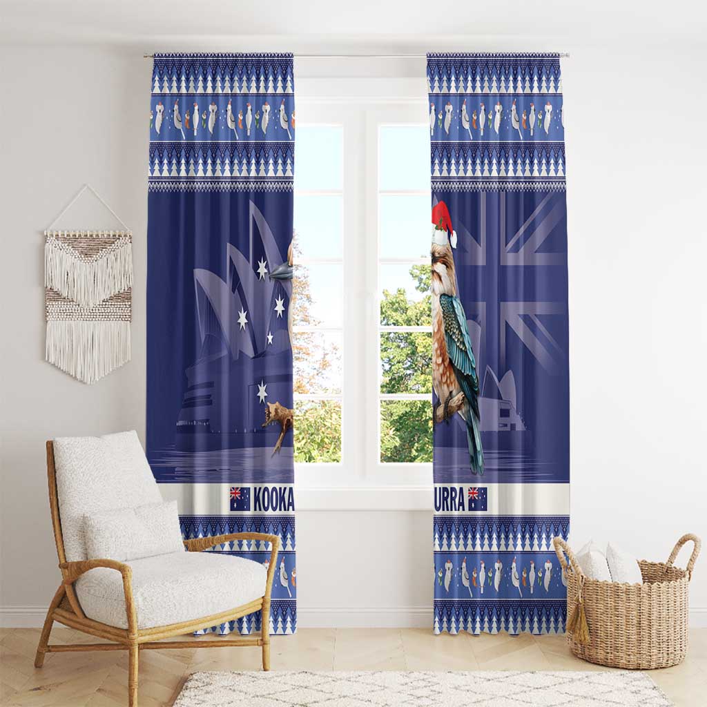 Aussie Kookaburra Window Curtain Merry Christmas Blue Style