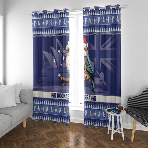 Aussie Kookaburra Window Curtain Merry Christmas Blue Style