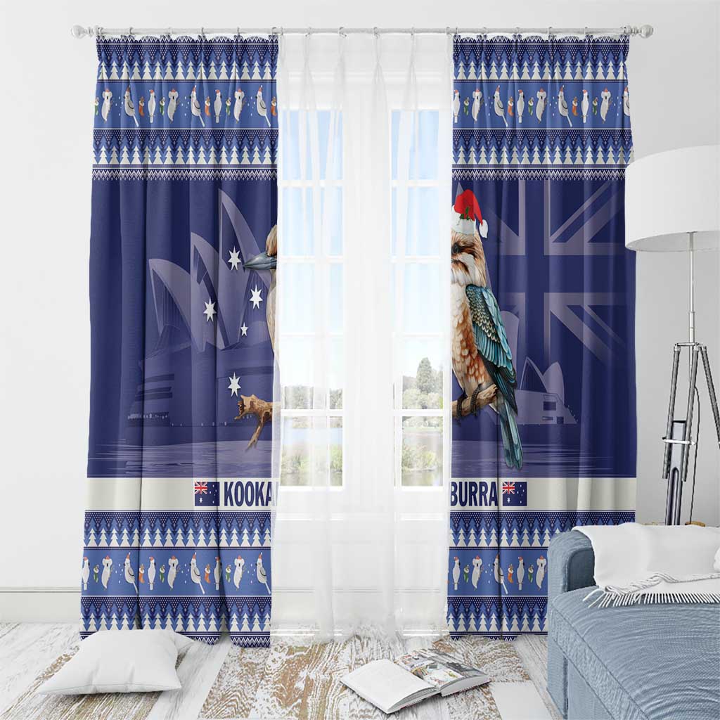Aussie Kookaburra Window Curtain Merry Christmas Blue Style