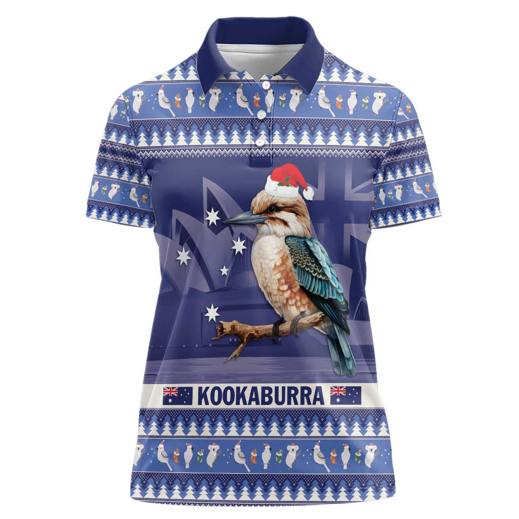 Aussie Kookaburra Women Polo Shirt Merry Christmas Blue Style