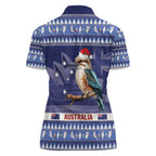 Aussie Kookaburra Women Polo Shirt Merry Christmas Blue Style
