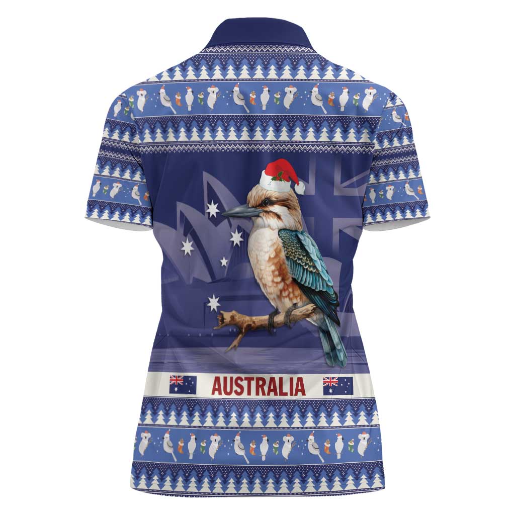 Aussie Kookaburra Women Polo Shirt Merry Christmas Blue Style