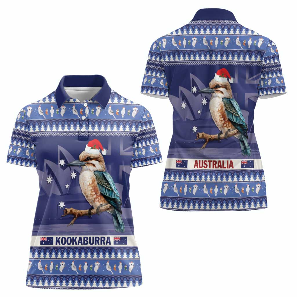 Aussie Kookaburra Women Polo Shirt Merry Christmas Blue Style