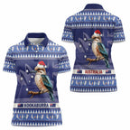 Aussie Kookaburra Women Polo Shirt Merry Christmas Blue Style