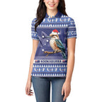 Aussie Kookaburra Women Polo Shirt Merry Christmas Blue Style