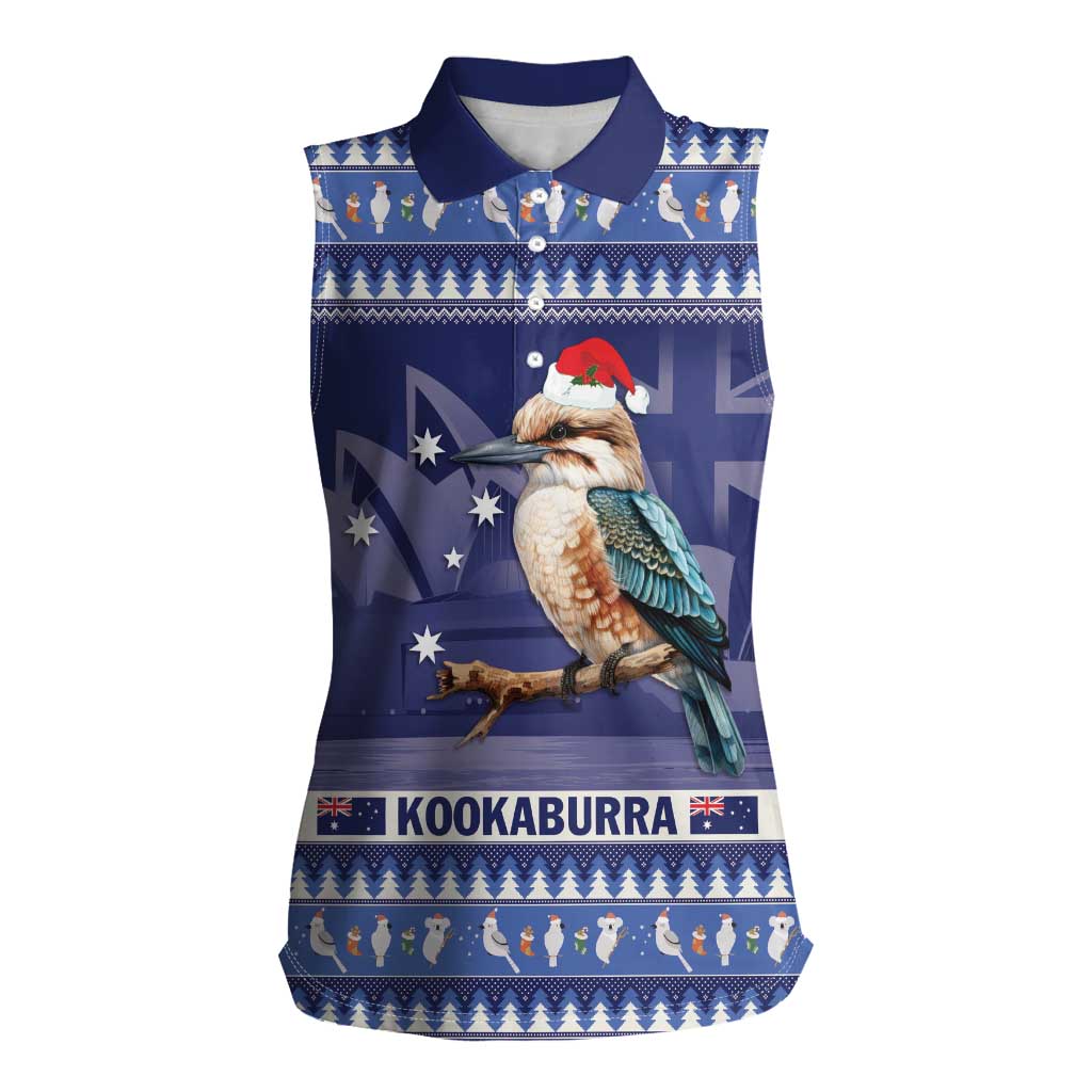 Aussie Kookaburra Women Sleeveless Polo Shirt Merry Christmas Blue Style