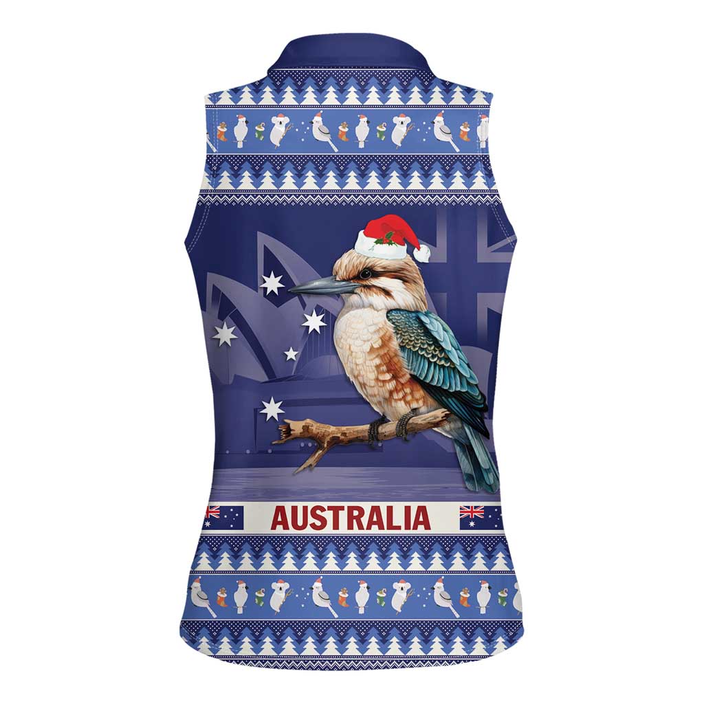 Aussie Kookaburra Women Sleeveless Polo Shirt Merry Christmas Blue Style