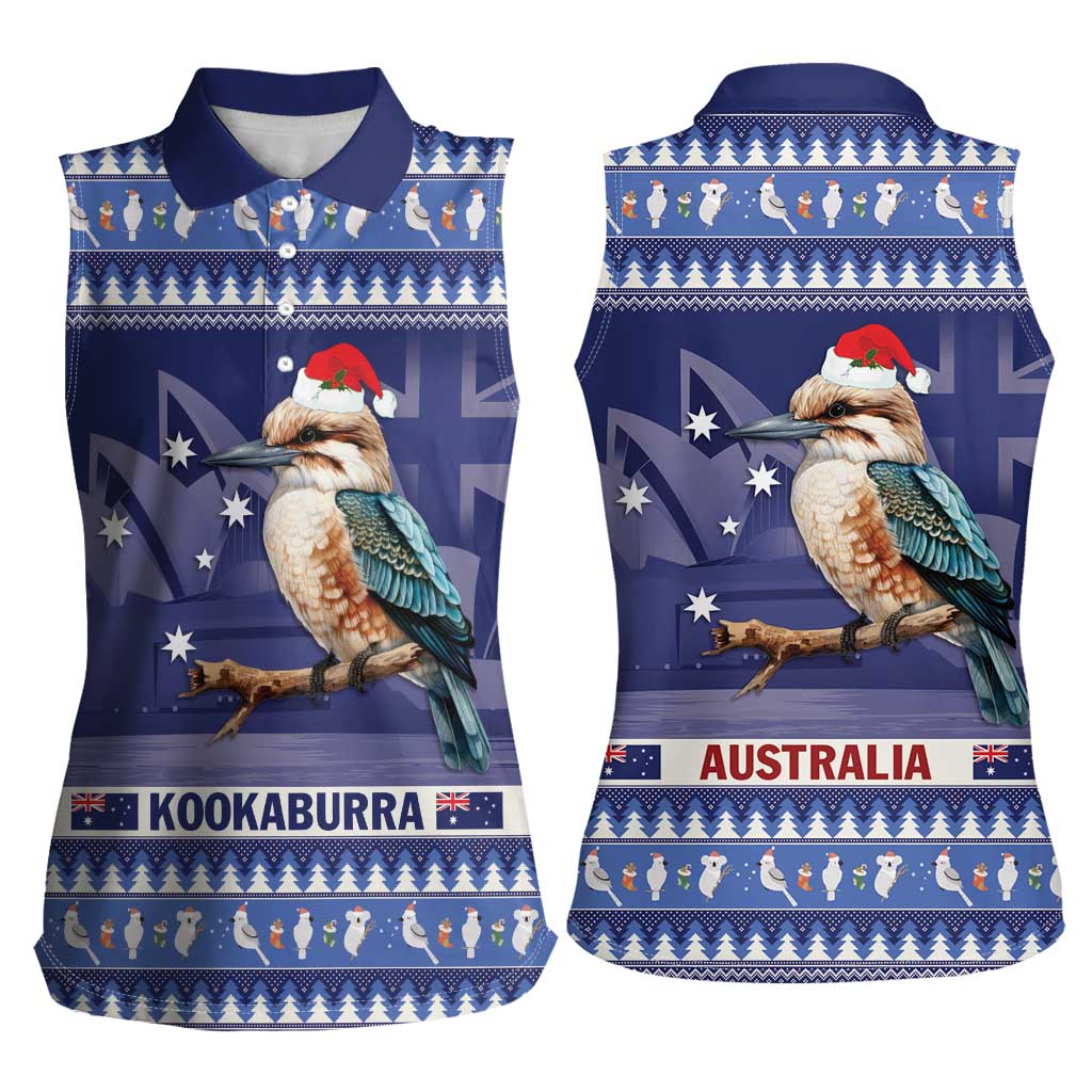 Aussie Kookaburra Women Sleeveless Polo Shirt Merry Christmas Blue Style