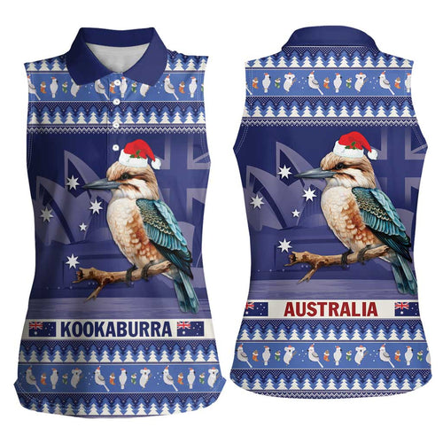 Aussie Kookaburra Women Sleeveless Polo Shirt Merry Christmas Blue Style