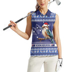 Aussie Kookaburra Women Sleeveless Polo Shirt Merry Christmas Blue Style