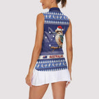 Aussie Kookaburra Women Sleeveless Polo Shirt Merry Christmas Blue Style