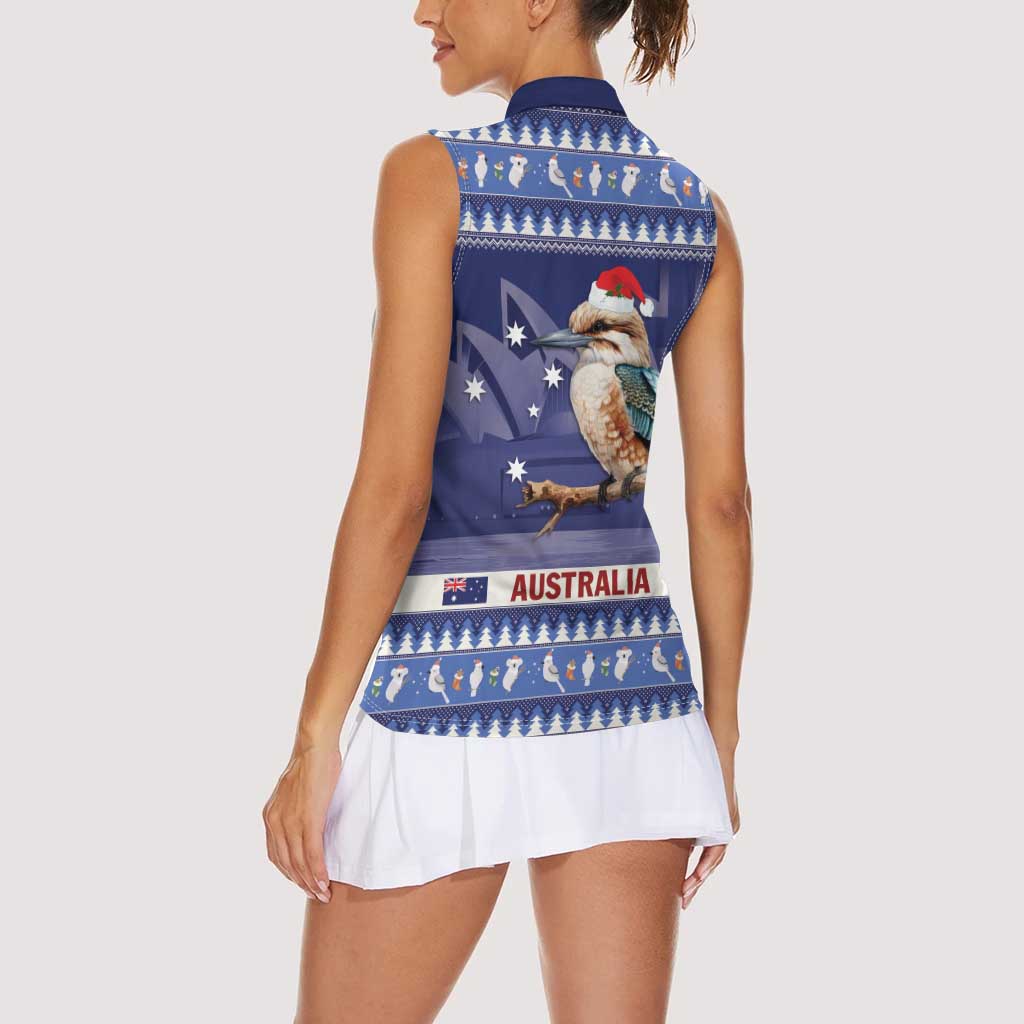 Aussie Kookaburra Women Sleeveless Polo Shirt Merry Christmas Blue Style