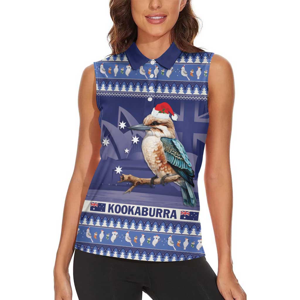 Aussie Kookaburra Women Sleeveless Polo Shirt Merry Christmas Blue Style