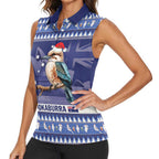 Aussie Kookaburra Women Sleeveless Polo Shirt Merry Christmas Blue Style