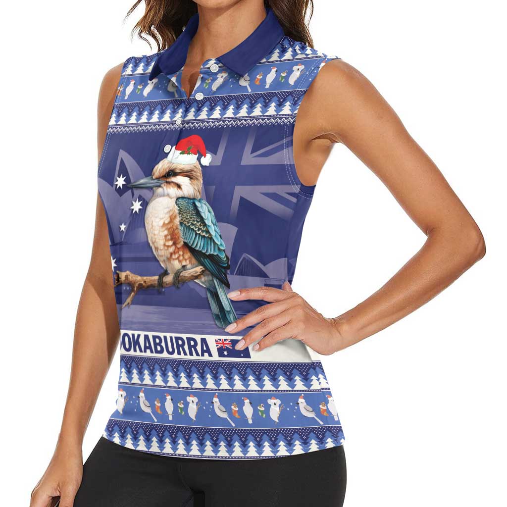 Aussie Kookaburra Women Sleeveless Polo Shirt Merry Christmas Blue Style