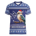 Aussie Kookaburra Women V-Neck T-Shirt Merry Christmas Blue Style