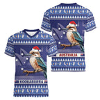 Aussie Kookaburra Women V-Neck T-Shirt Merry Christmas Blue Style