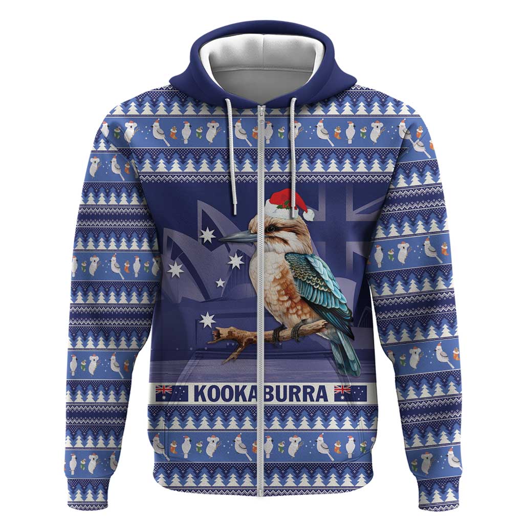 Aussie Kookaburra Zip Hoodie Merry Christmas Blue Style