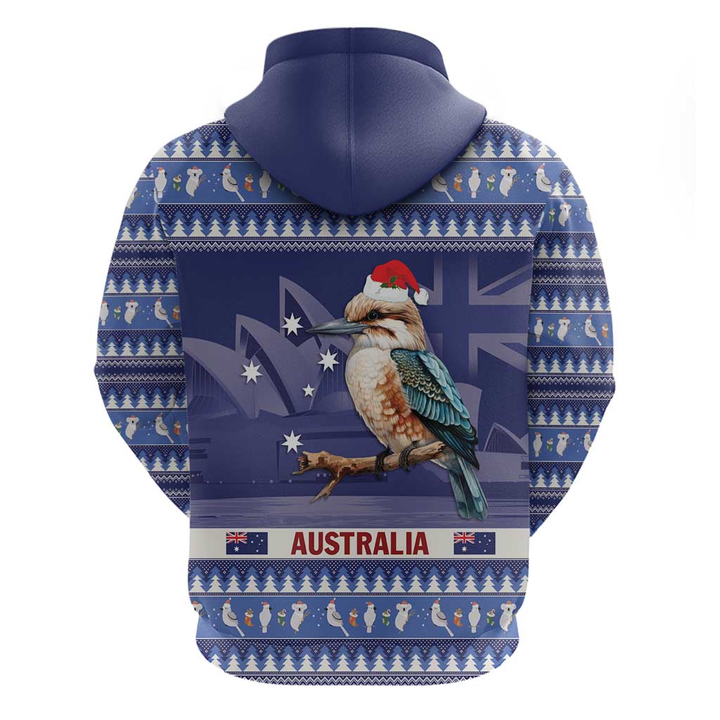 Aussie Kookaburra Zip Hoodie Merry Christmas Blue Style